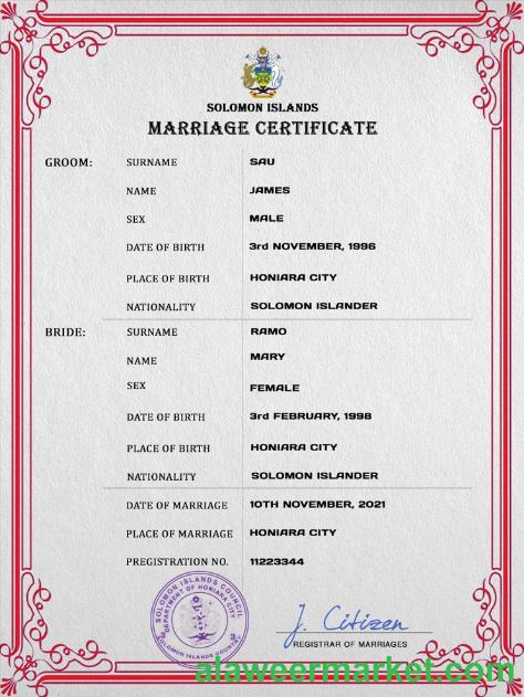 Solomon Islands marriage certificate PSD template